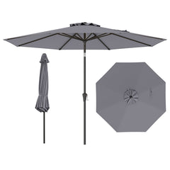 290 CM Patio Umbrella with Crank and 8 Sturdy Ribs for Garden Yard-Grey