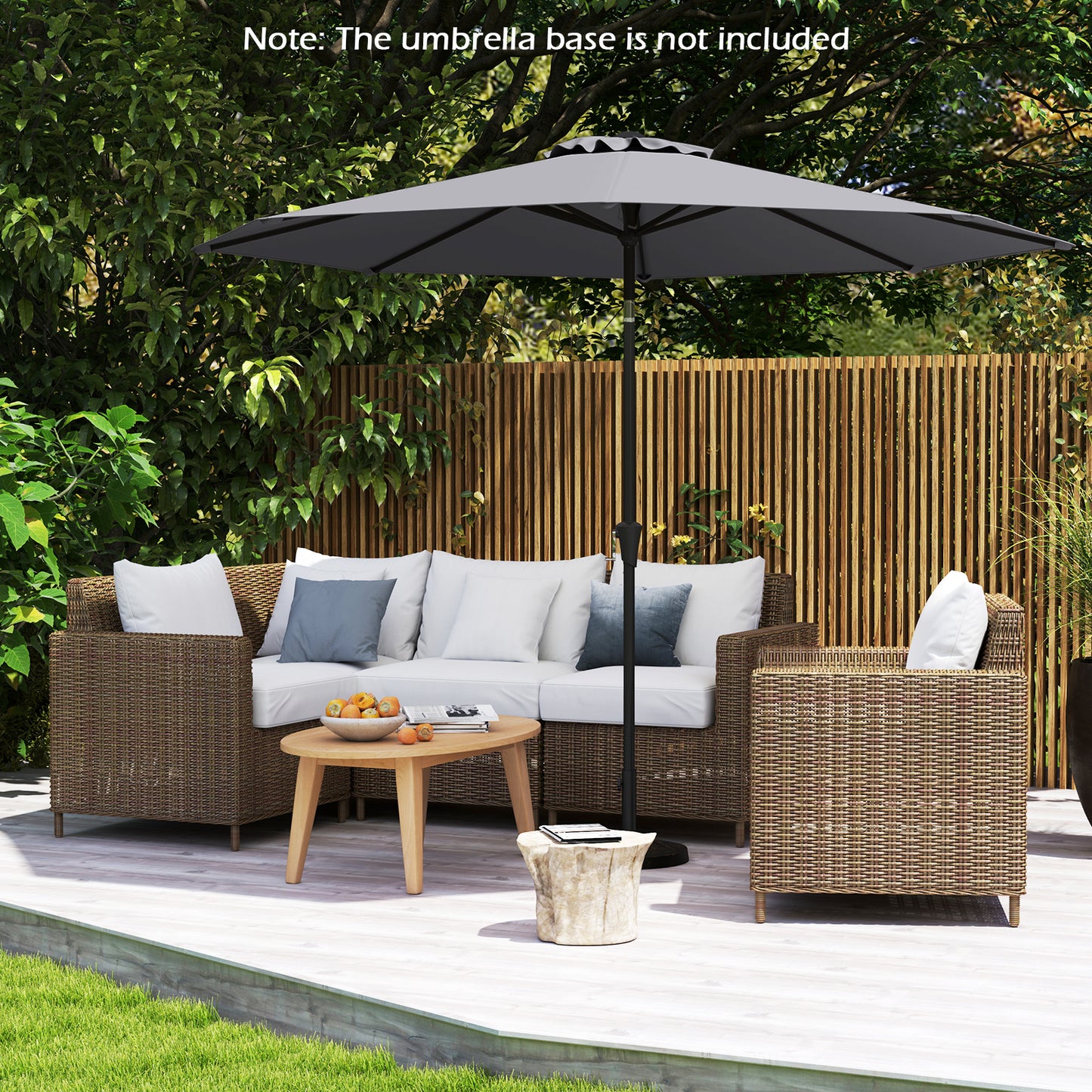 290 CM Patio Umbrella with Crank and 8 Sturdy Ribs for Garden Yard-Grey