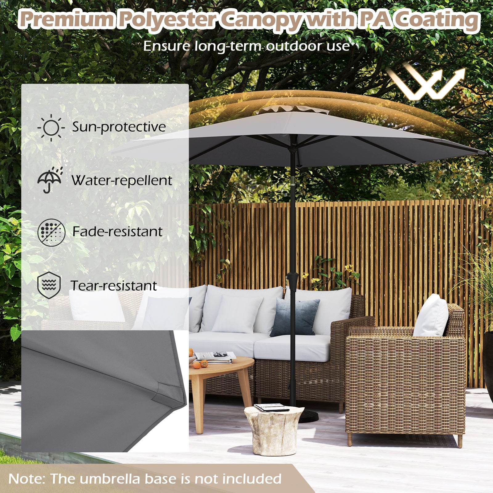 290 CM Patio Umbrella with Crank and 8 Sturdy Ribs for Garden Yard-Grey