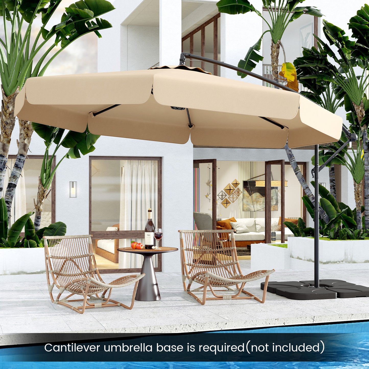 290 cm Patio Cantilever Umbrella with Easy Tilt Adjustment and Ruffled Edge-Brown