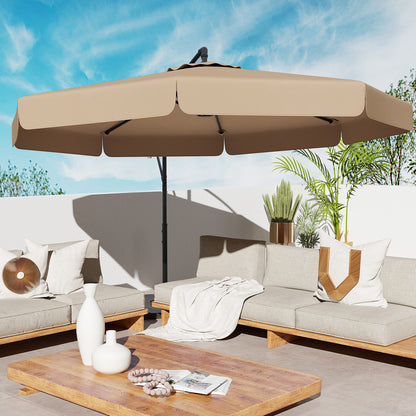 290 cm Patio Cantilever Umbrella with Easy Tilt Adjustment and Ruffled Edge-Brown