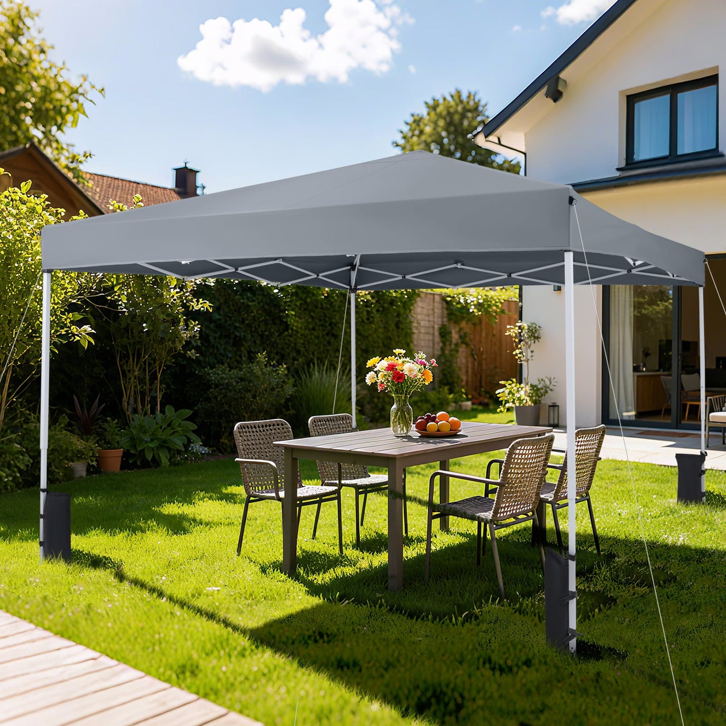 290 x 290 cm Pop up Canopy Tent with Carrying Bag and 4 Sandbags-Grey