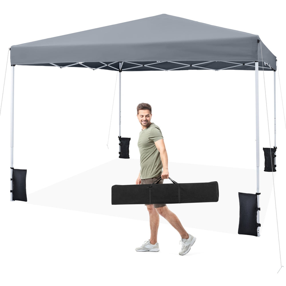 290 x 290 cm Pop up Canopy Tent with Carrying Bag and 4 Sandbags-Grey