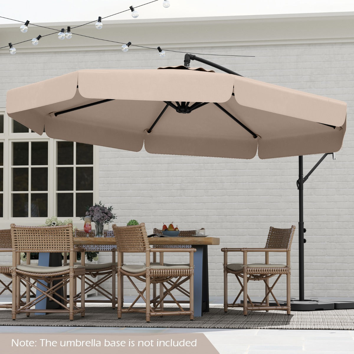 290 cm Patio Cantilever Umbrella with Easy Tilt Adjustment and Ruffled Edge-Beige