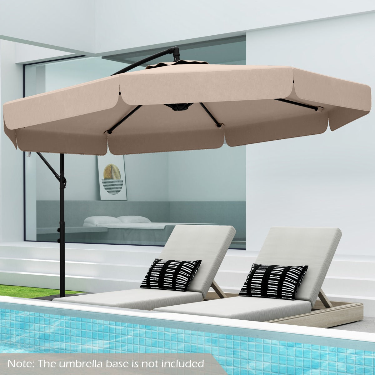 290 cm Patio Cantilever Umbrella with Easy Tilt Adjustment and Ruffled Edge-Beige