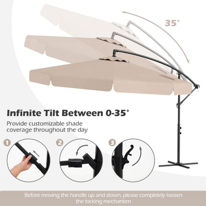 290 cm Patio Cantilever Umbrella with Easy Tilt Adjustment and Ruffled Edge-Beige