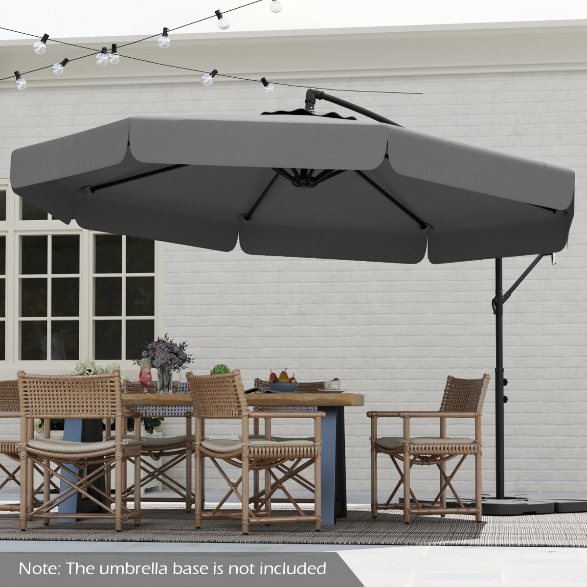 290 cm Patio Cantilever Umbrella with Easy Tilt Adjustment and Ruffled Edge-Grey