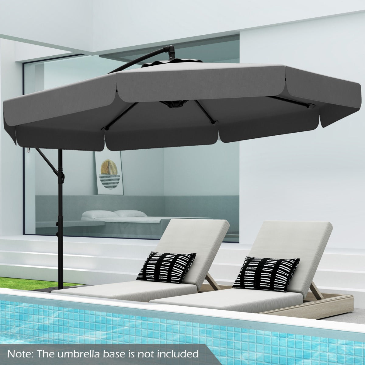 290 cm Patio Cantilever Umbrella with Easy Tilt Adjustment and Ruffled Edge-Grey
