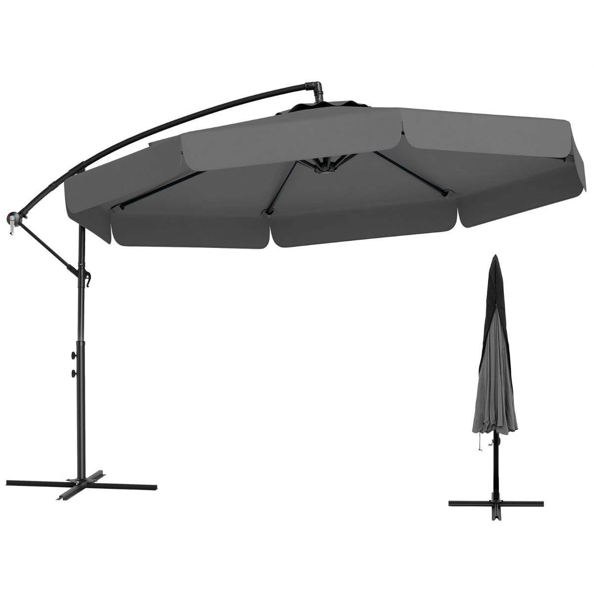 290 cm Patio Cantilever Umbrella with Easy Tilt Adjustment and Ruffled Edge-Grey
