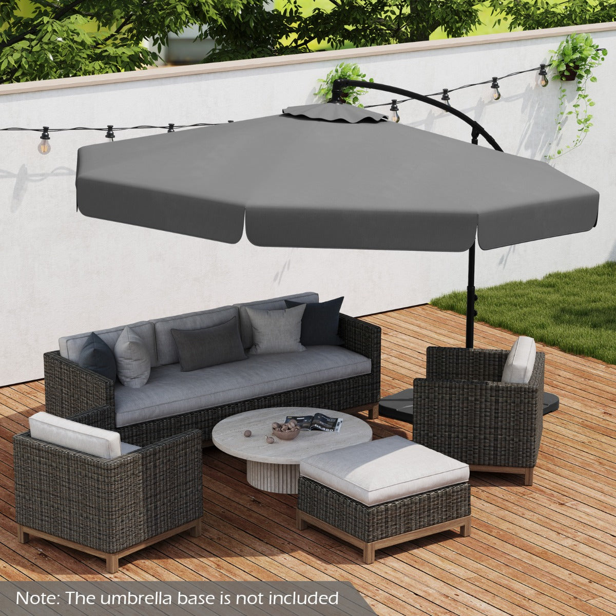 290 cm Patio Cantilever Umbrella with Easy Tilt Adjustment and Ruffled Edge-Grey