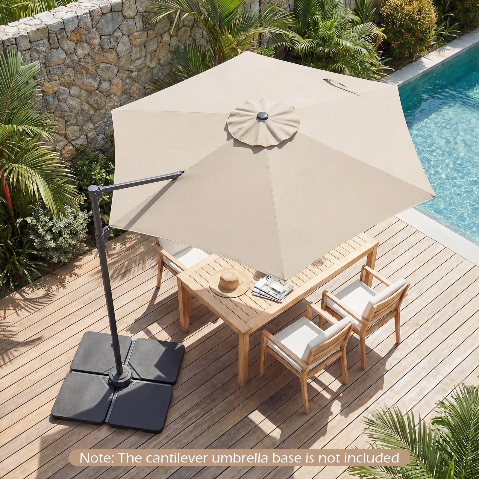 292cm Patio Cantilever Umbrella Large Offset Hanging Umbrella with 360° Rotation-Beige