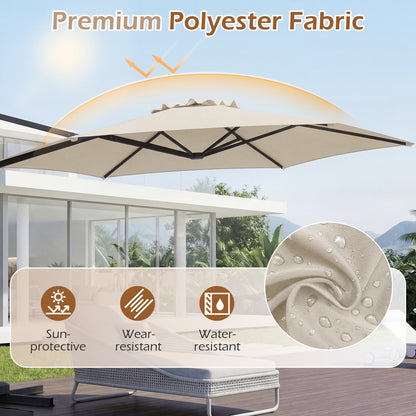 292cm Patio Cantilever Umbrella Large Offset Hanging Umbrella with 360° Rotation-Beige