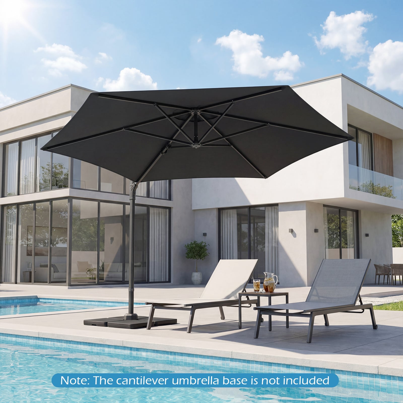 292cm Patio Cantilever Umbrella Large Offset Hanging Umbrella with 360° Rotation-Grey