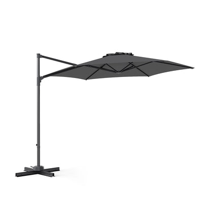 292cm Patio Cantilever Umbrella Large Offset Hanging Umbrella with 360° Rotation-Grey