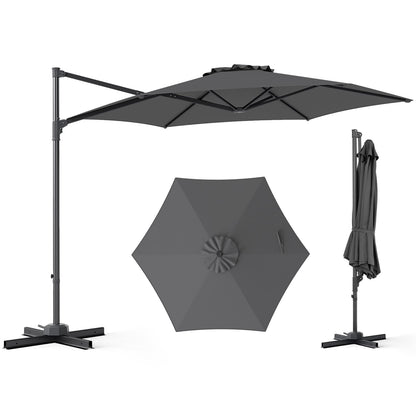 292cm Patio Cantilever Umbrella Large Offset Hanging Umbrella with 360° Rotation-Grey