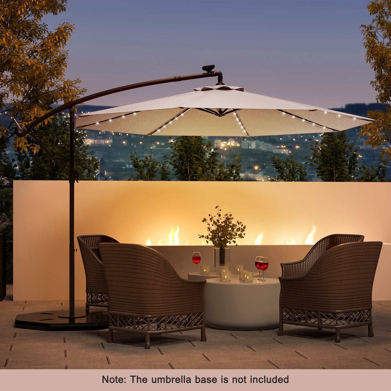 294 cm Solar Patio Offset Umbrella Cantilever Umbrella with 40 LED Lights-Beige