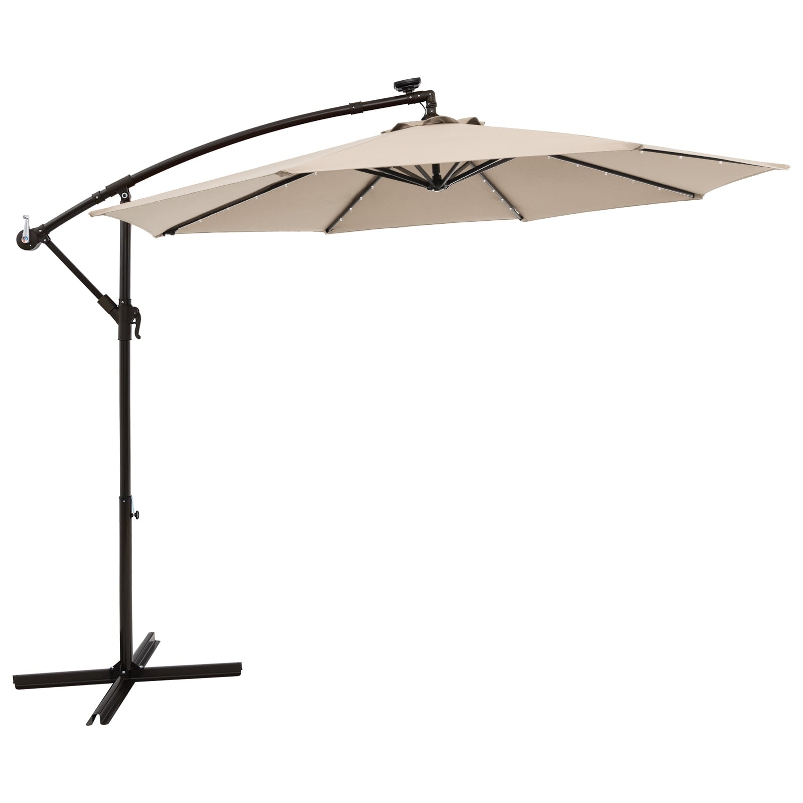 294 cm Solar Patio Offset Umbrella Cantilever Umbrella with 40 LED Lights-Beige