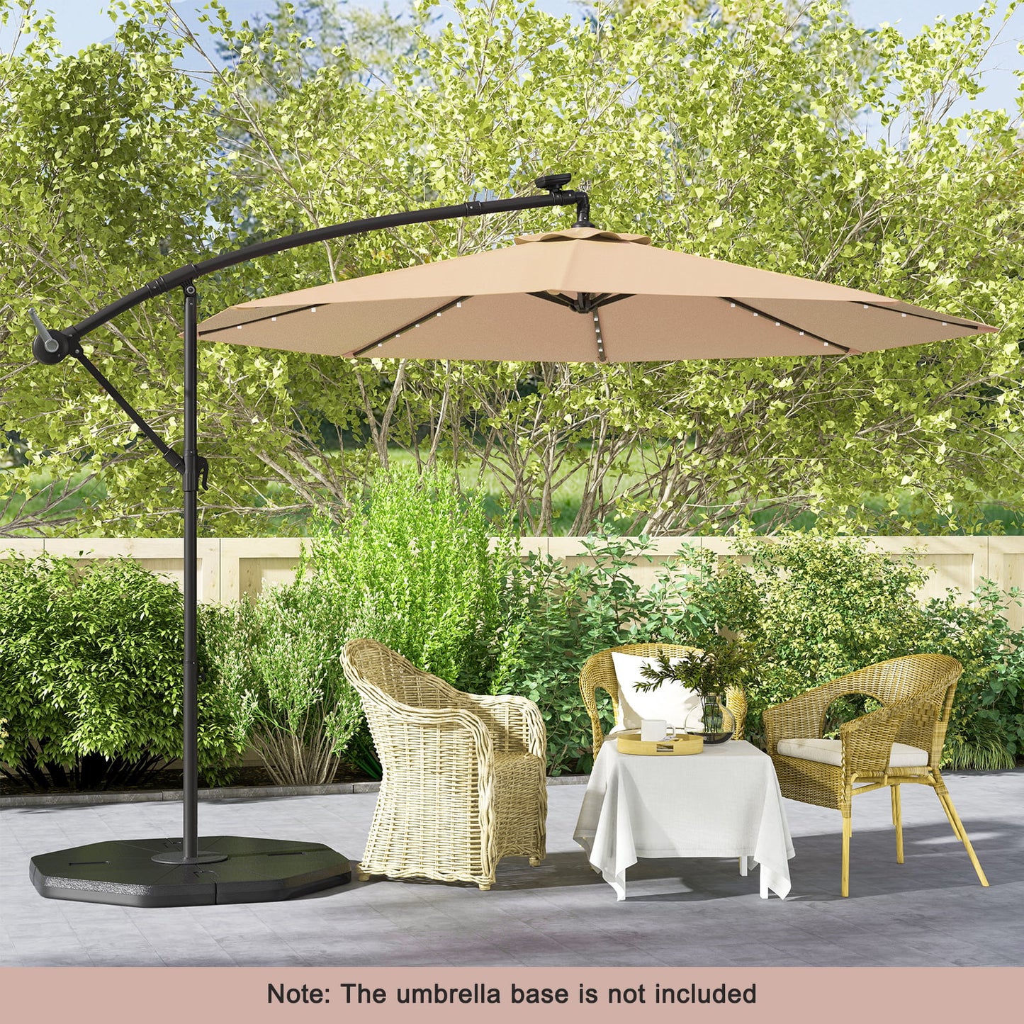 294 cm Solar Patio Offset Umbrella Cantilever Umbrella with 40 LED Lights-Beige