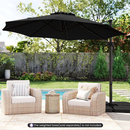 294 x 248 cm Round Outdoor Patio Umbrella Cantilever Umbrella with 360° Rotation for Backyard-Black