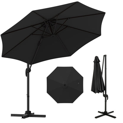 294 x 248 cm Round Outdoor Patio Umbrella Cantilever Umbrella with 360° Rotation for Backyard-Black