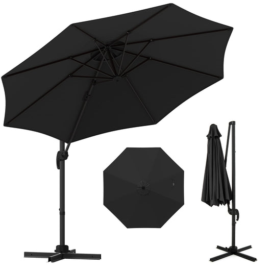 294 x 248 cm Round Outdoor Patio Umbrella Cantilever Umbrella with 360° Rotation for Backyard-Black