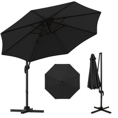 294 x 248 cm Round Outdoor Patio Umbrella Cantilever Umbrella with 360° Rotation for Backyard-Black