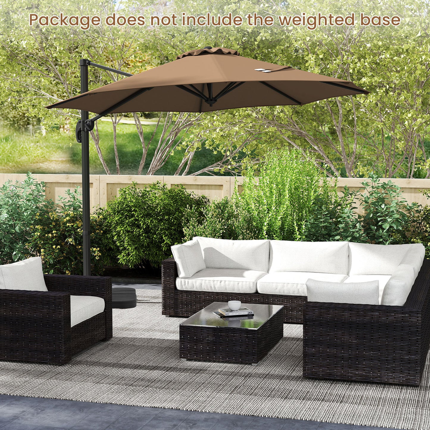 294 x 248 cm Round Outdoor Patio Umbrella Cantilever Umbrella with 360° Rotation for Backyard-Brown