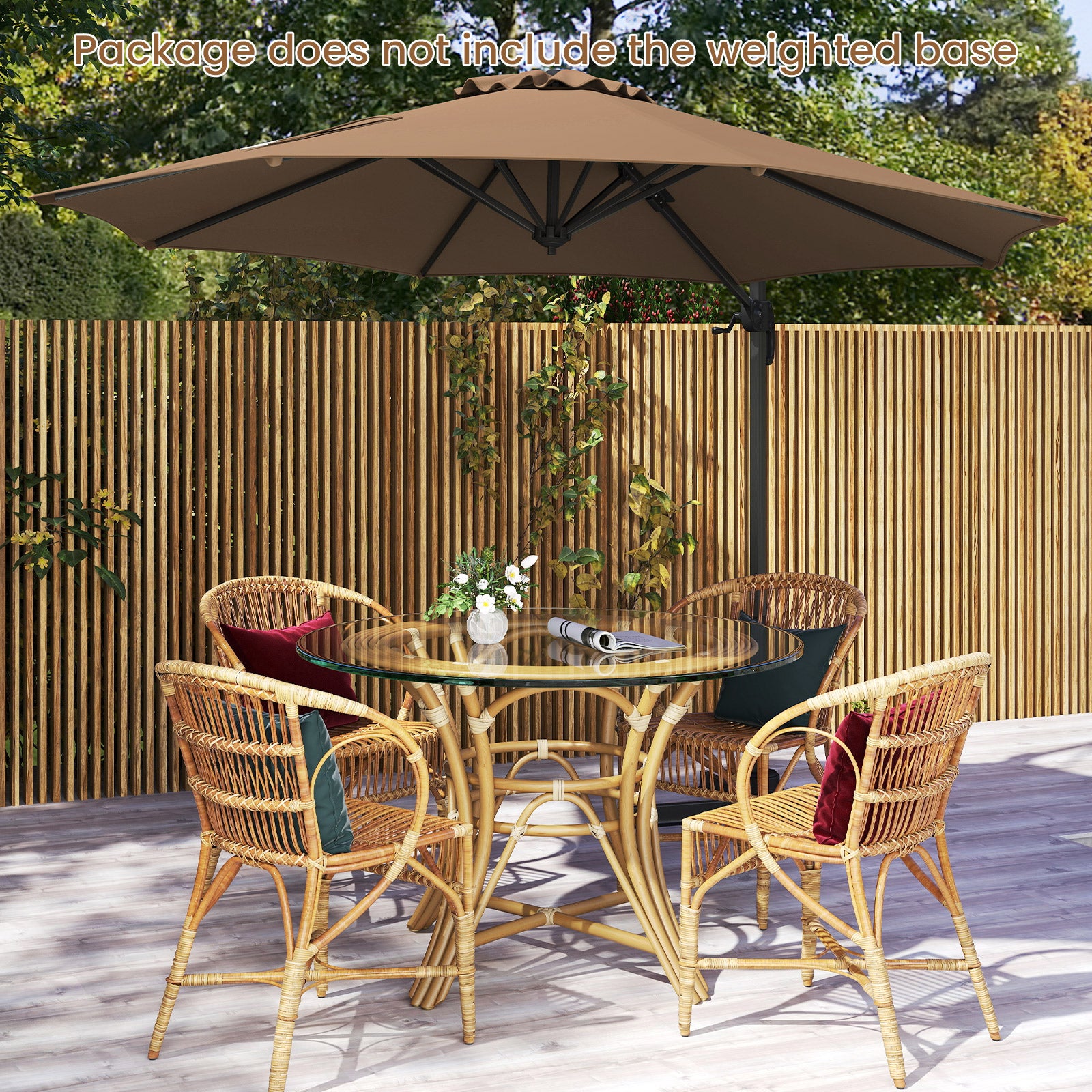 294 x 248 cm Round Outdoor Patio Umbrella Cantilever Umbrella with 360° Rotation for Backyard-Brown