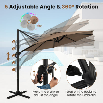 294 x 248 cm Round Outdoor Patio Umbrella Cantilever Umbrella with 360° Rotation for Backyard-Brown