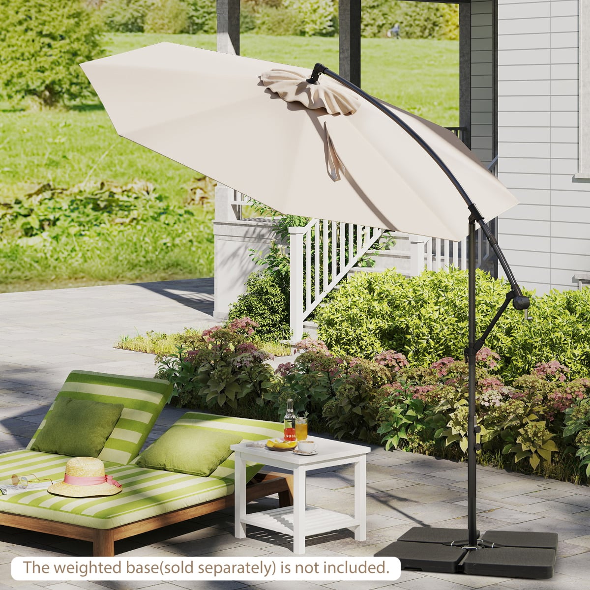 295 cm Patio Offset Umbrella with Easy Tilt Adjustment and Crossed Base-Beige