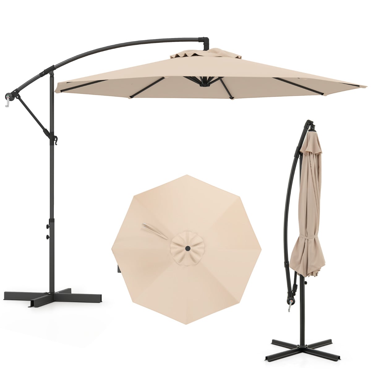 295 cm Patio Offset Umbrella with Easy Tilt Adjustment and Crossed Base-Beige