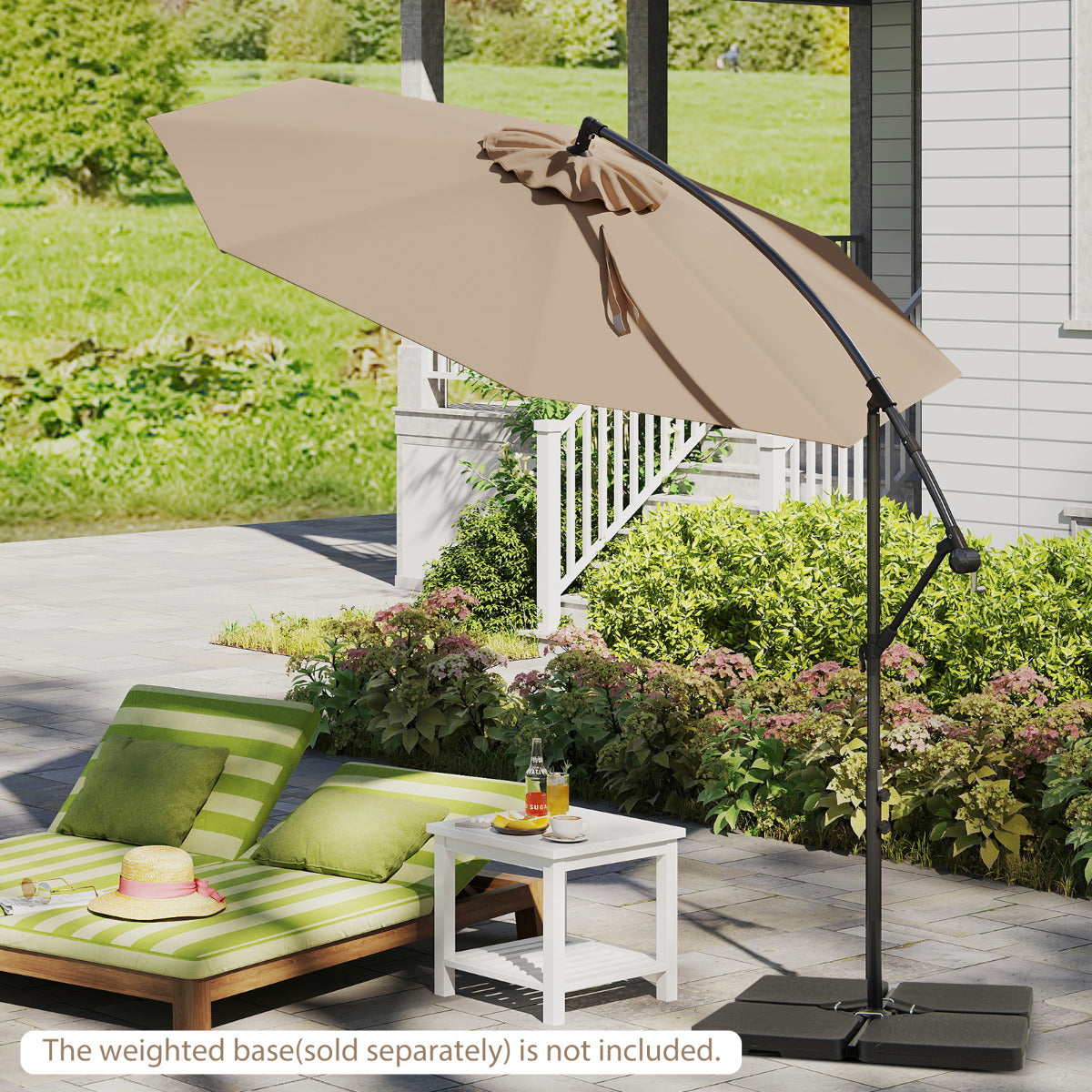295 cm Patio Offset Umbrella with Easy Tilt Adjustment and Crossed Base-Brown