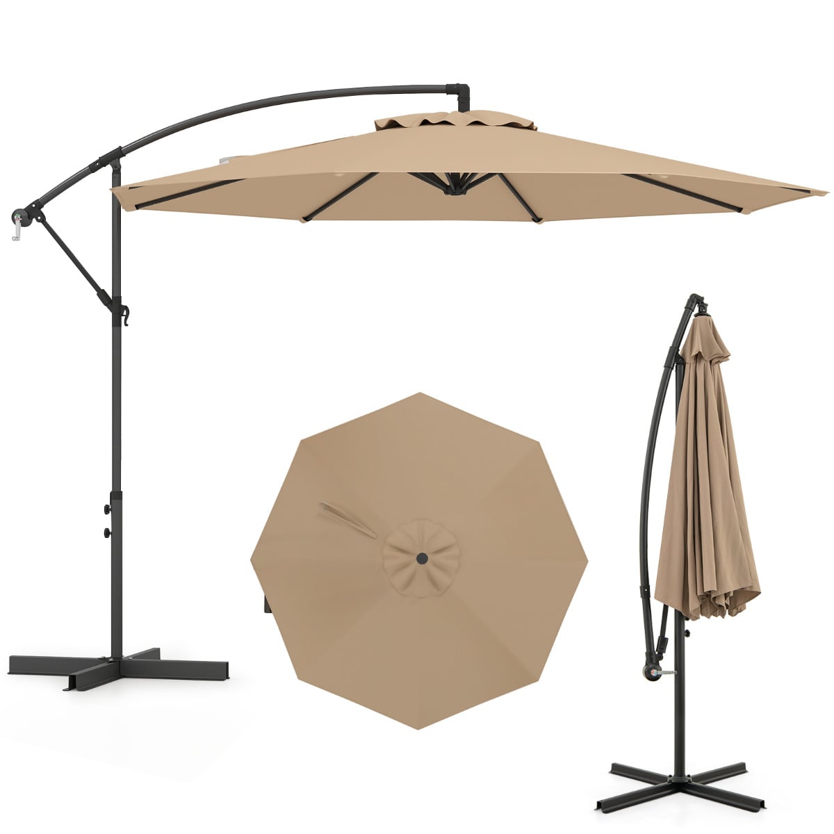 295 cm Patio Offset Umbrella with Easy Tilt Adjustment and Crossed Base-Brown