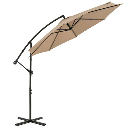 295 cm Patio Offset Umbrella with Easy Tilt Adjustment and Crossed Base-Brown