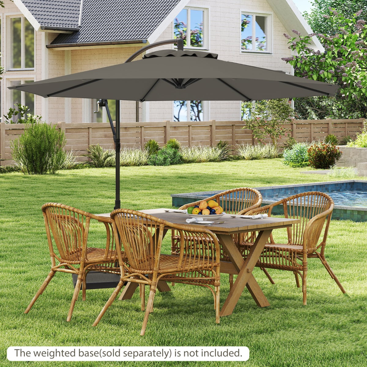 295 cm Patio Offset Umbrella with Easy Tilt Adjustment and Crossed Base-Grey