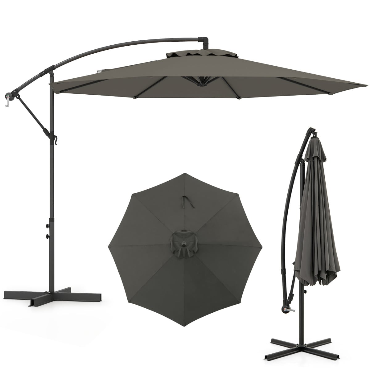 295 cm Patio Offset Umbrella with Easy Tilt Adjustment and Crossed Base-Grey