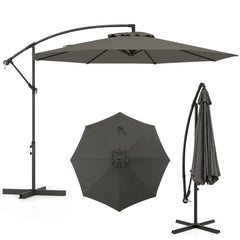 295 cm Patio Offset Umbrella with Easy Tilt Adjustment and Crossed Base-Grey