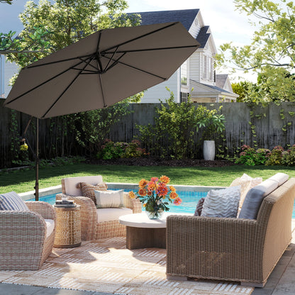 295 cm Patio Offset Umbrella with Easy Tilt Adjustment and Crossed Base-Grey