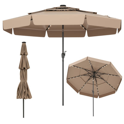 295 cm Solar Patio Umbrella with 32 LED Lights and 3-Tier Vented Top-Tan