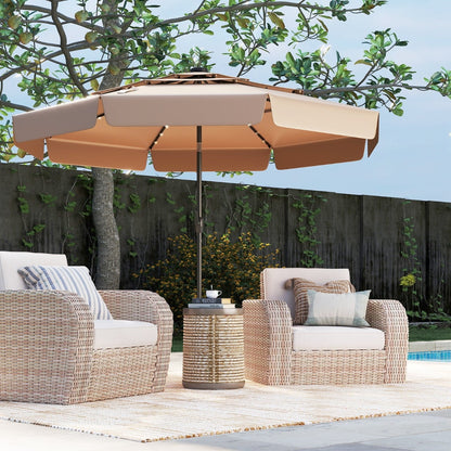 295 cm Solar Patio Umbrella with 32 LED Lights and 3-Tier Vented Top-Tan