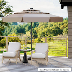 295 cm Solar Patio Umbrella with 32 LED Lights and 3-Tier Vented Top-Tan