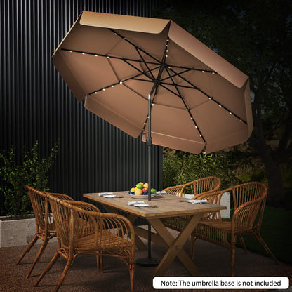295 cm Solar Patio Umbrella with 32 LED Lights and 3-Tier Vented Top-Tan