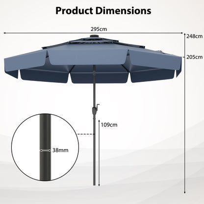 295 cm Solar Patio Umbrella with 32 LED Lights and 3-Tier Vented Top-Navy
