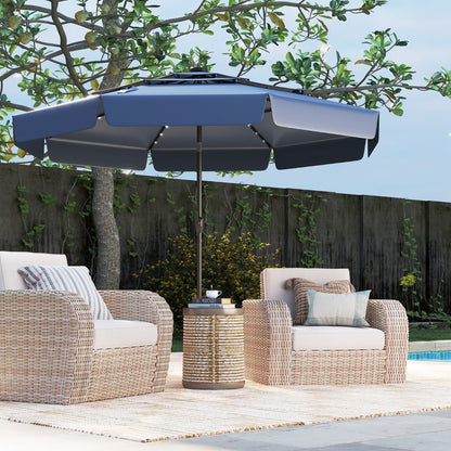 295 cm Solar Patio Umbrella with 32 LED Lights and 3-Tier Vented Top-Navy