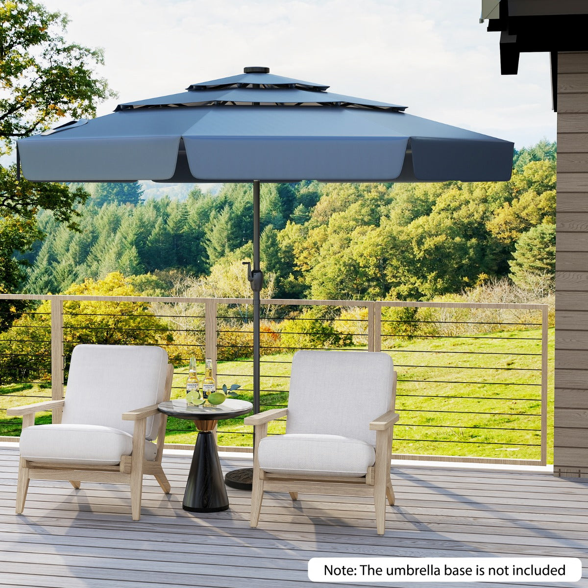 295 cm Solar Patio Umbrella with 32 LED Lights and 3-Tier Vented Top-Navy