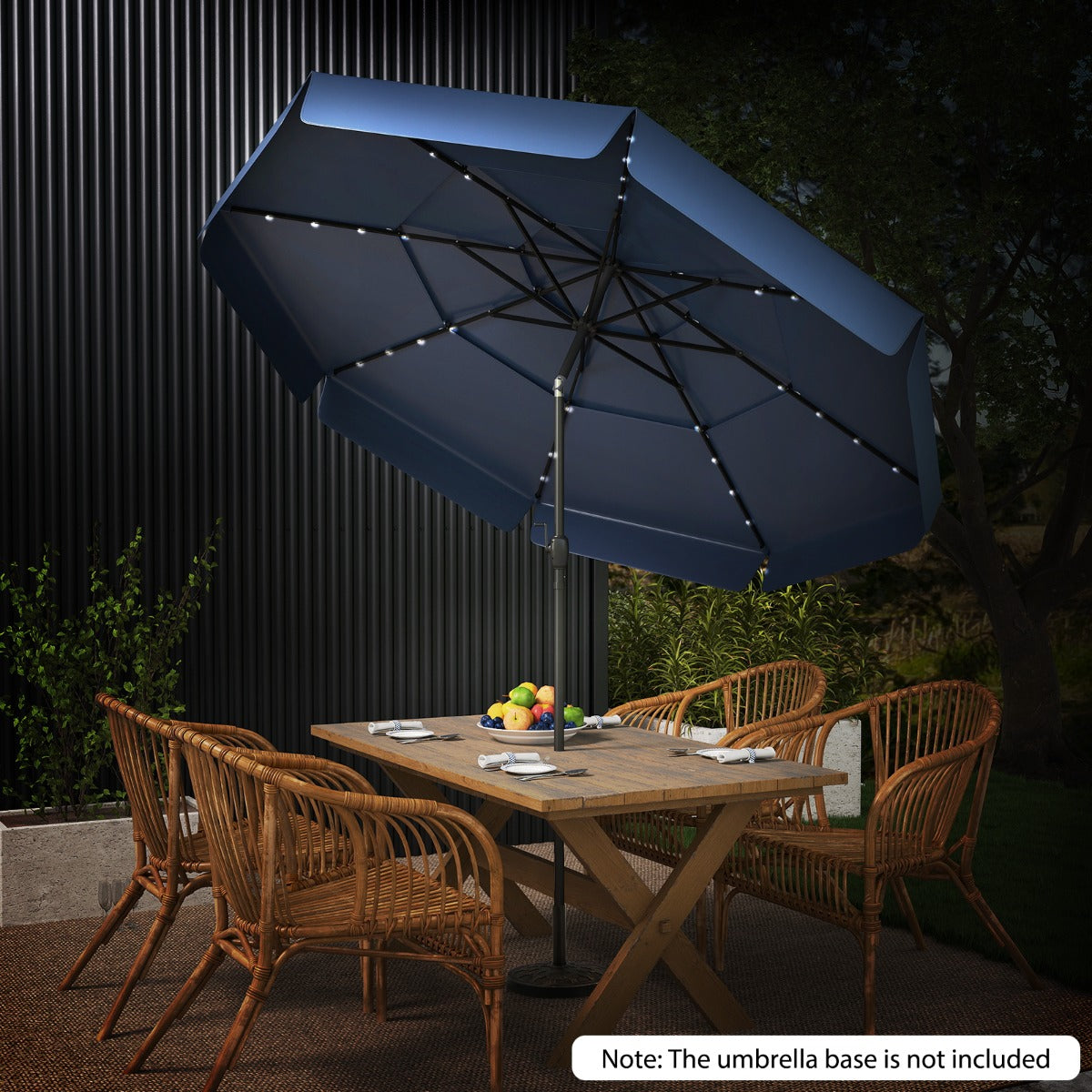 295 cm Solar Patio Umbrella with 32 LED Lights and 3-Tier Vented Top-Navy