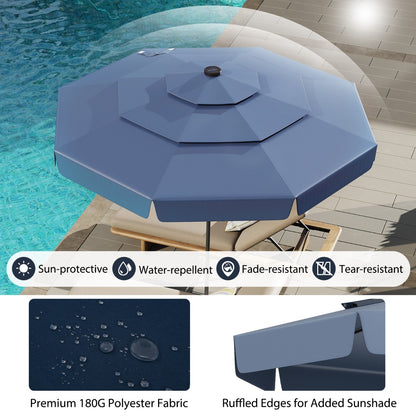 295 cm Solar Patio Umbrella with 32 LED Lights and 3-Tier Vented Top-Navy