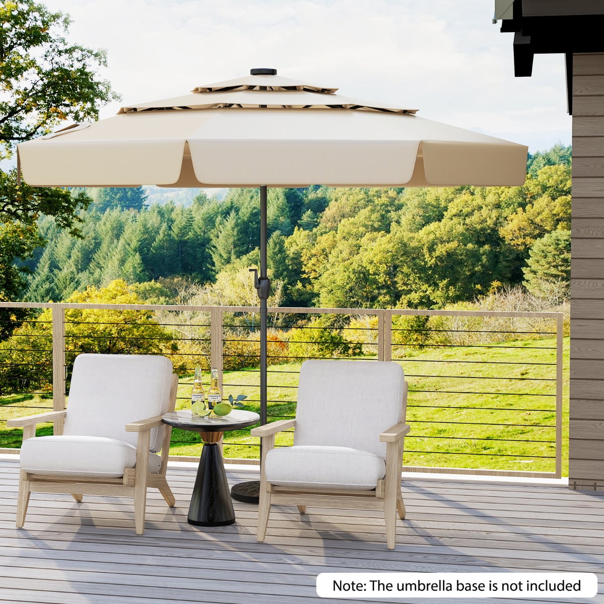 295 cm Solar Patio Umbrella with 32 LED Lights and 3-Tier Vented Top-Beige