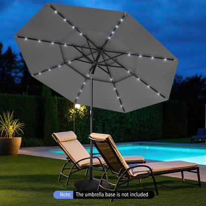 297 cm Solar Patio Umbrella with 32 LED Lights and 3-Tier Vented Top-Grey