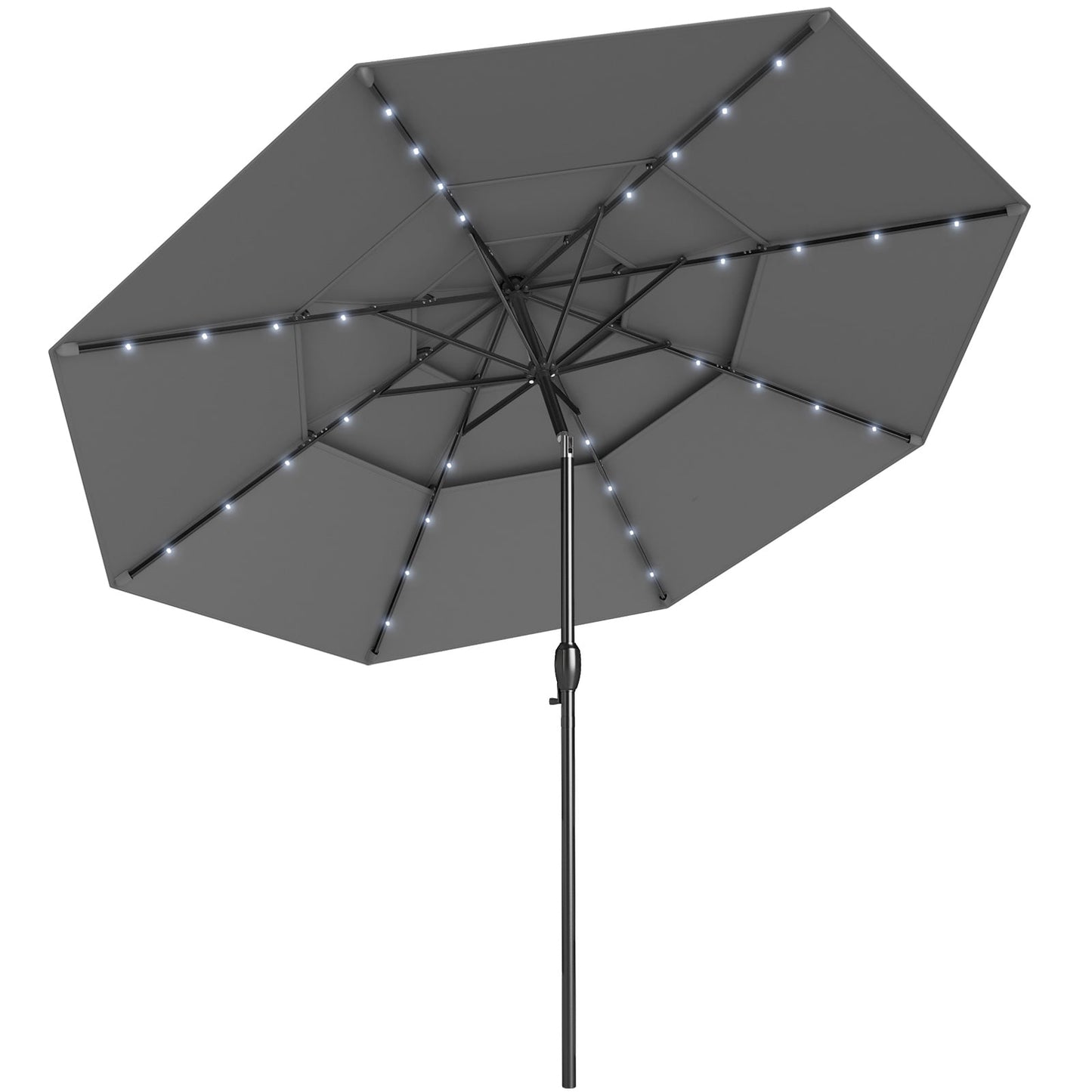 297 cm Solar Patio Umbrella with 32 LED Lights and 3-Tier Vented Top-Grey